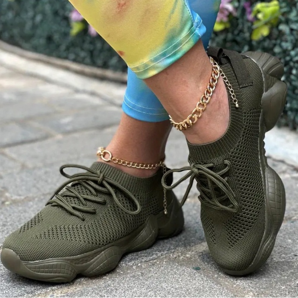 Army Green Breathable Sneakers - Picture 2 of 2